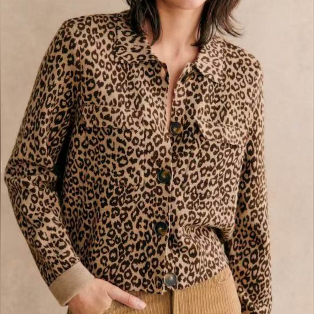 Sezane Betty Cardigan In Leopard Jacquard - Picture 4 of 13